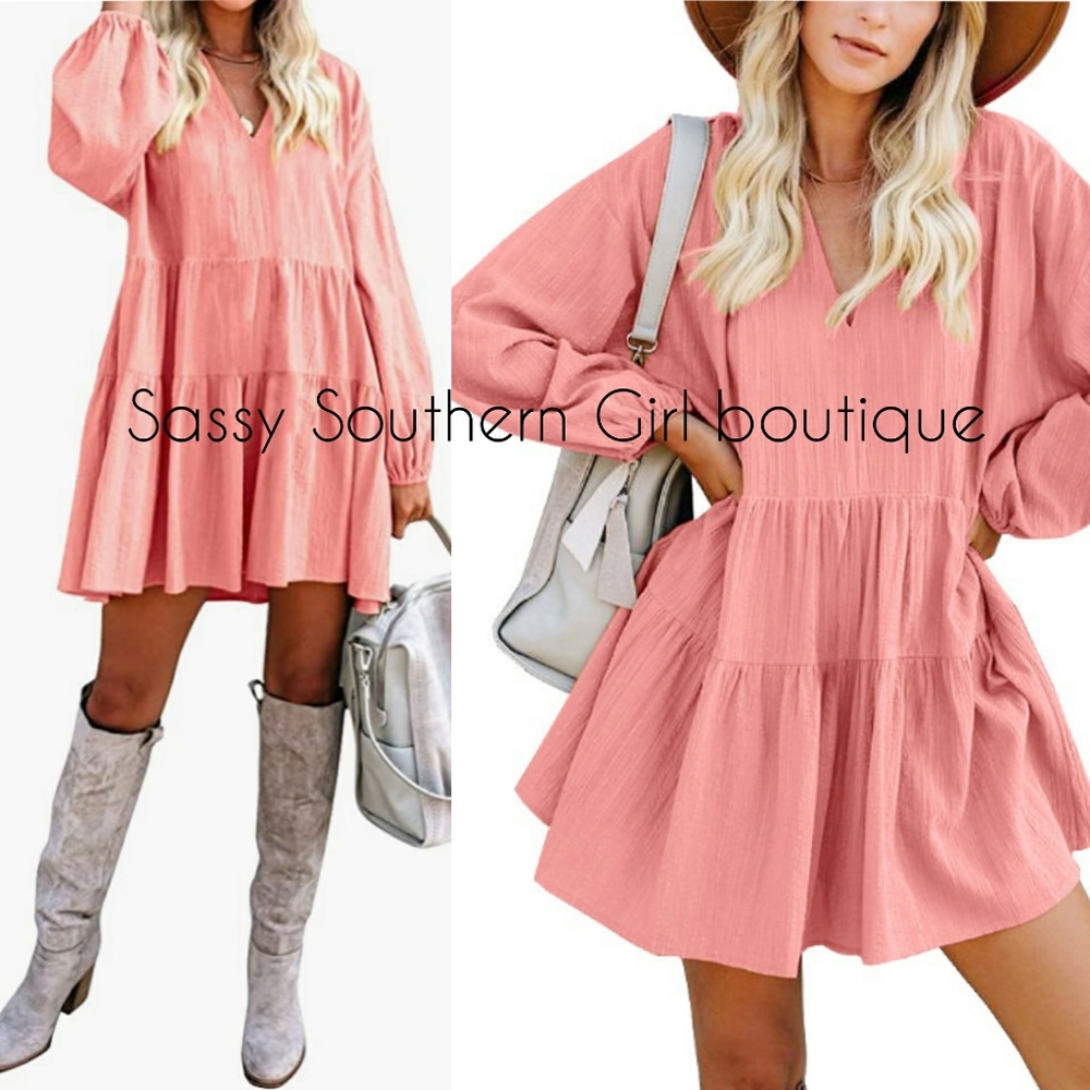 ⭐🆕 Boho rose blush tiered babydoll dress